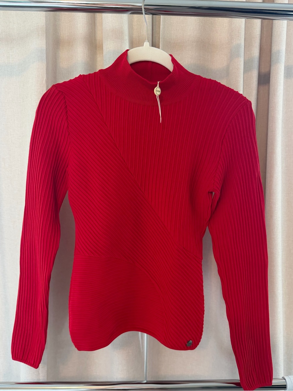 Ribbed Red Women's Mock Neck Sweater